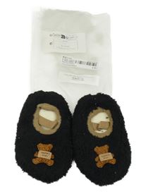 Nové - Černé huňaté domácí bačkory s medvědem vel. 21