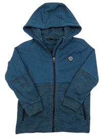 Petrolejovo-melírovaná propínací mikina s nášivkou a kapucí George