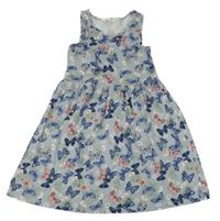 Modré květované bavlněné šaty s motýly H&M