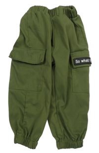 Khaki cargo cuff kalhoty s nášivkou Shein