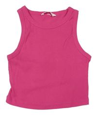 Tmavorůžový žebrovaný crop top H&M