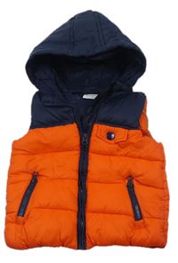 Tmavomodro-oranžová šusťáková zateplená vesta s kapucí F&F