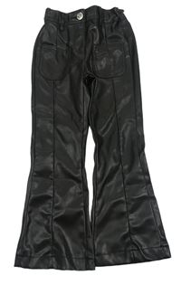 Černé flare koženkové kalhoty Matalan