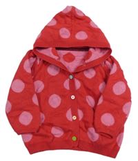 Červeno-růžový puntíkatý propínací kašmírový svetr s kapucí M&S
