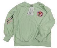 Nové - mintová froté mikina s nášivkou H&M