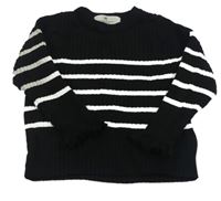 Černý žebrovaný lehký svetr s bílými pruhy H&M