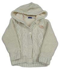 Smetanovo-stříbrný pletený podšitý propínací svetr s kapucí Lupilu