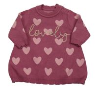 Růžové svetrové šaty se srdíčky a nápisem Nutmeg