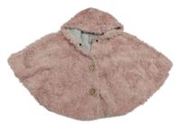 Světlerůžové kožešinové podšité pončo s kapucí 