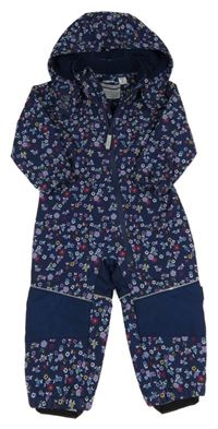 Tmavomodrá květovaná softshellová kombinéza s kapucí Lily & Dan