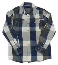 Tmavomodro-šedo-bílá kostkovaná košile WE