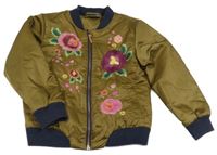 Khaki šusťáková lehce zateplená bunda s květinami Next