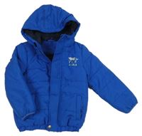 Modrá šusťáková zimní bunda s raketou a kapucí Lupilu