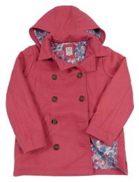 Růžový flaušový podšitý kabát s kapucí