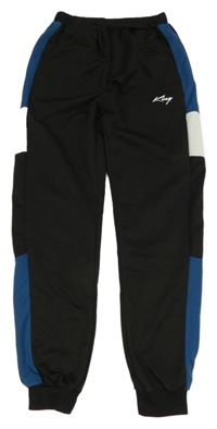 Černé sportovní tepláky s bílo-modrým pruhem 