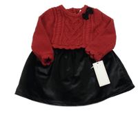 Nové - rubínové pletené šaty s černou sametovou sukní 