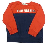 Červeno-tmavomodrá mikina s nápisem H&M