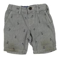 Tmavomodré pruhované plátěné chino kraťasy s kotvami H&M