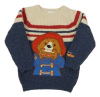 Smetanovo-tmavomodrý vlněný svetr s Paddingtonem Tu