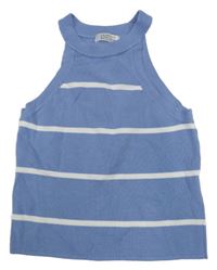 Modrý pruhovaný úpletový crop top Primark