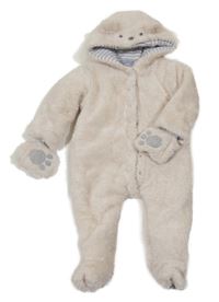 Smetanová chlupatá zateplená kombinéza s kapucí + rukavice Jojo Maman Bébé