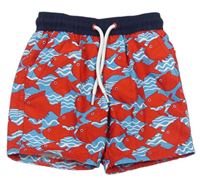 Červeno-modré plážové kraťasy s rybami M&S