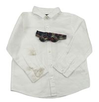 2set - Bílá košile + tmavozeleno-béžový kostkovaný motýlek zn. Next
