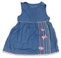 Modré šaty riflového vzhledu s výšivkami a motýly Nutmeg