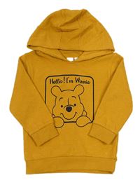 Hořčicová žebrovaná mikina s Medvídkem Pú a kapucí Disney