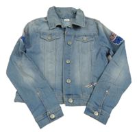 Světlemodrá riflová crop bunda s výšivkou Lindex