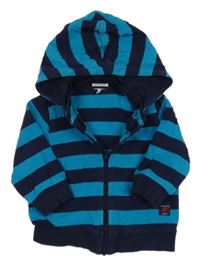 Modro-tmavomodrá pruhovaná propínací mikina s kapucí Polarn O. Pyret