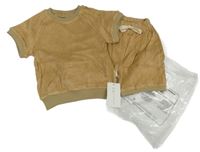 Nové - 2set - Okrová froté vesta + okrové froté kraťasy 