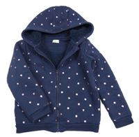 Tmavomodro-růžová puntíkatá propínací zateplená mikina s kapucí F&F