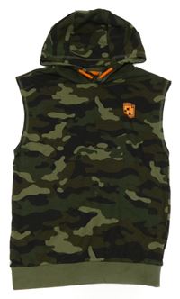 Khaki-černá army tepláková vesta s potiskem a kapucí F&F