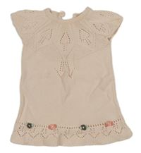 Světlerůžové svetrové šaty s květy 