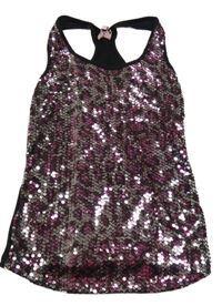 Černo-růžovo-barevný top s flitry s leopardím vzorem Yd.