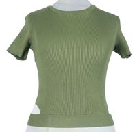 Dámské khaki žebrované crop tričko Bershka 