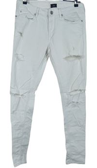 Pánské bílé skinny rifle s dírami River Island vel. 32/32