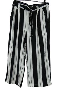 Dámské černo-bílé pruhované culottes kalhoty s páskem 