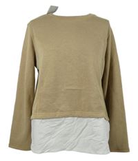 Nové - Dámský béžový svetr s bílou halenkovou vsadkou Sfera 