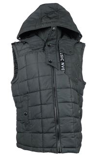 Pánská šedá šusťáková zateplená vesta s kapucí C&A