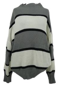 Dámský šedo-bílo-černý pruhovaný svetr Shein 