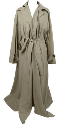 Dámský béžový maxi kabátový cardigán s páskem PrettyLittle Thing