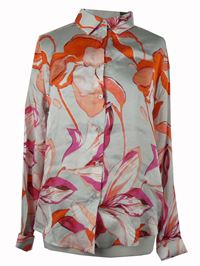 Dámská šedo-korálová květovaná saténová halenka Monari 