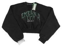 Nové- Černá crop mikina s nápisem z kamínků 