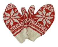 Červeno-bílé vzorované pletené rukavice