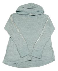 Světlemodro-šedé melírované úpletové triko s nápisem a kapucí H&M