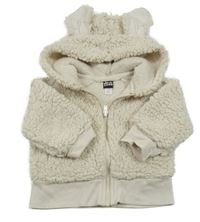 Světlebéžová huňatá propínací mikina s kapucí 