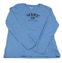 Modré pyžamové triko s nápisem 