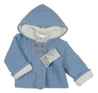 Nové - modrý podšitý propínací svetr s kapucí 